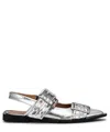 Ganni Buckle Metallic Ballerinas In Silver