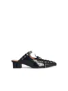 Ganni Laced Block Heel Mules With Eyelet Detailing In Black