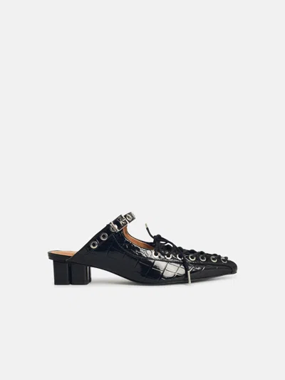 Ganni Mules With Laces In Black 'oleatex'