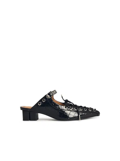 Ganni Mules With Laces In Black 'oleatex'