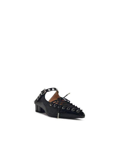 GANNI GANNI MULES WITH LACES IN BLACK 'OLEATEX' WOMEN