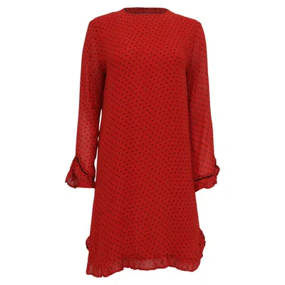 Ganni Mullin Polka Dot Print Georgette Dress In Red Viscose