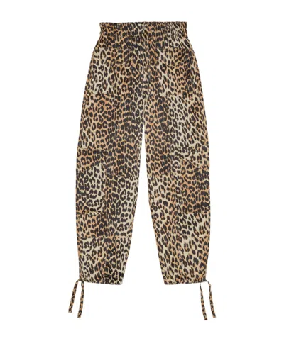 Ganni Washed Cotton Canvas Drawstring Pants In Almond Milk In Animalier