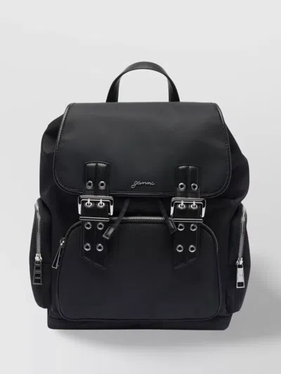 GANNI MULTI-POCKET FLAP BACKPACK ADJUSTABLE STRAP