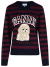 Ganni Graphic Wool Mix Poodle Stripe Crewneck Knitwear Multicolor In Burgundy