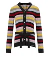 Ganni Multicoloured Striped Cardigan With Belt In Red