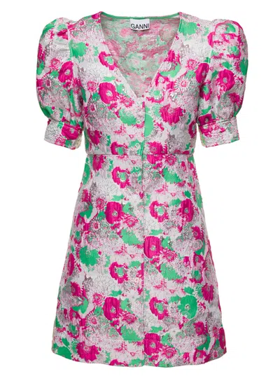 GANNI MULTICOLOR BUTTON DOWN MINI DRESS