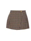 Ganni Plaid Wool Miniskirt In Brown