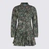 Ganni Floral Long Sleeve Dress With Pleated Skirt In Green