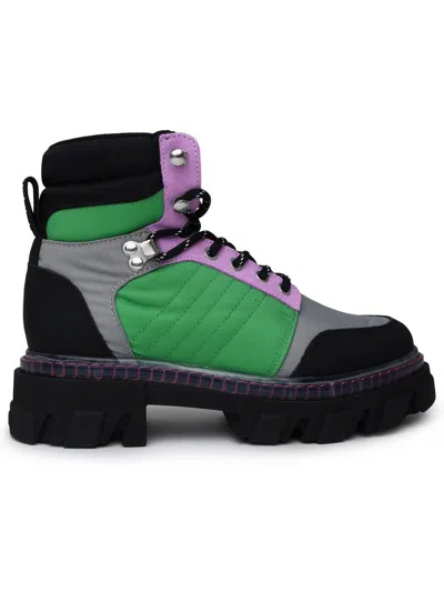 Ganni Color-block Shell And Suede Hiking Boots In Green