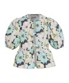 Ganni Floral Printed Cotton Peplum Blouse In White