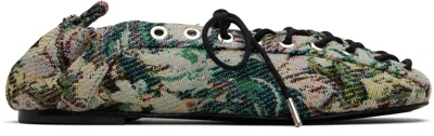 Ganni Lace Up Ballerina In Jadeite