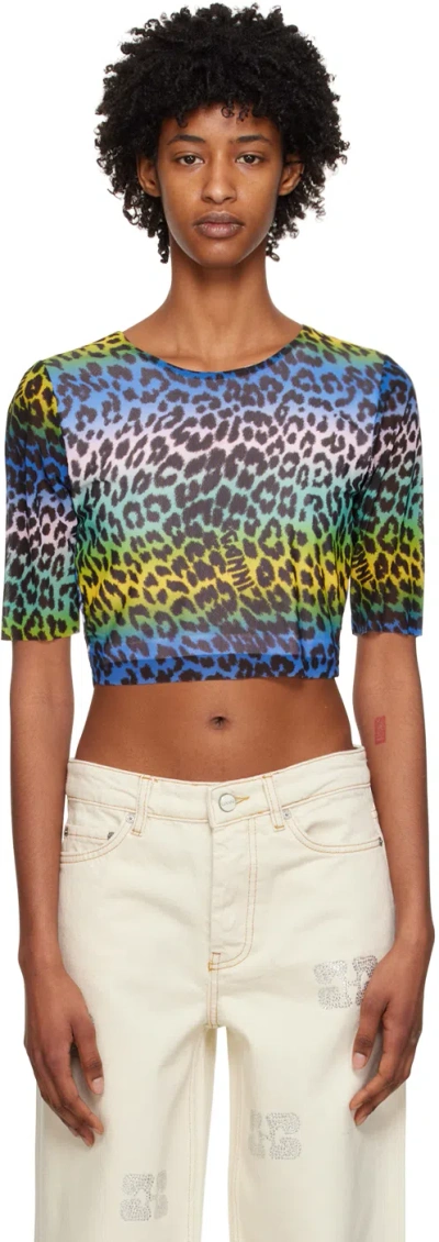 GANNI MULTICOLOR LEOPARD LONG SLEEVE T-SHIRT