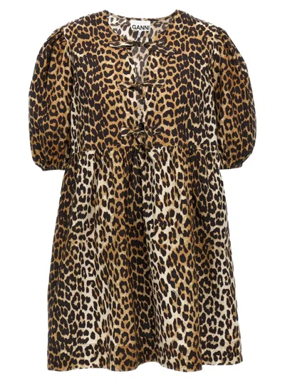 GANNI MULTICOLOR LEOPARD POPLIN DRESS