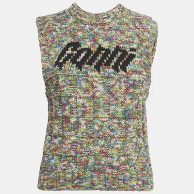 Pre-owned Ganni Multicolor Logo Intarsia Rope Knit Vest Top Xs