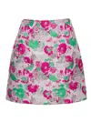 GANNI MULTICOLOR MINI A-LINE SKIRT WITH 3D JACQUARD FLOREAL MOTIF IN RECYCLED POLYESTER WOMAN GANNI