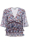 Ganni Pleated Blouse With Floral Motif In Multicolour