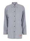 Ganni Multicolor Shirt With All-over Stripes And Logo Patch On The Front In Viscose Blend Woman