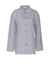 Ganni Multicolor Shirt With All-over Stripes And Logo Patch On The Front In Viscose Blend Woman In Blue