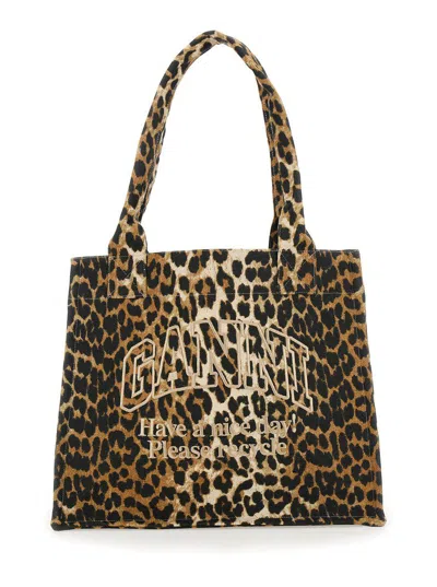 Ganni Multicolor Shopper With All-over Leopard Print