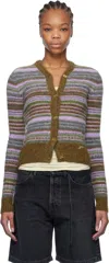 Ganni Soft Striped Cardigan With Fluffy In 838 Military Olive