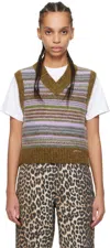 Ganni Striped V-necked Vest In 838 Military Olive
