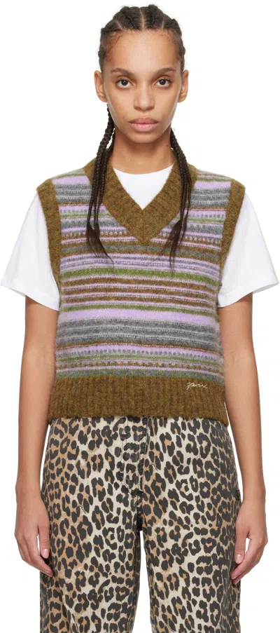 GANNI MULTICOLOR SOFT WOOL STRIPE VEST