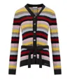 Ganni Multicoloured Striped Cardigan With Belt In Red