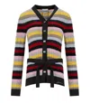 Ganni Multicoloured Striped Cardigan With Belt In Red