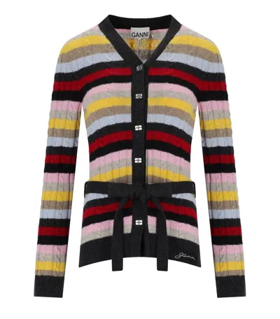 GANNI MULTICOLOR STRIPED CARDIGAN WITH BELT