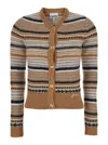 Ganni Multicolor Striped Cardigan With Logo Embroidery In Wool Woman In Multicolor