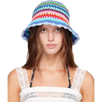 Ganni Multicolor Striped Crochet Bucket Hat In 999 Multicolour