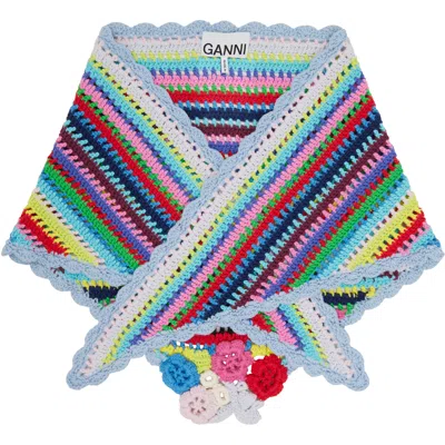 Ganni Multicolor Striped Crochet Scarf In 999 Multicolour