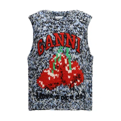 Ganni Multicolor Wool Oves Aries Sleeveles Sweater In Gray