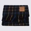 Ganni Fringed Plaid Pattern Scarf Accessory In Blue