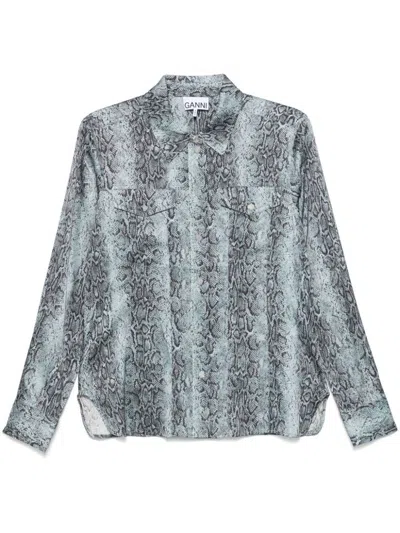 Ganni Multicolored Shirt With Chest Pockets In Blue