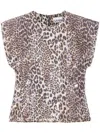 Ganni Leopard Blouse With Sequins In Multicolor
