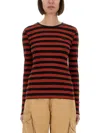 Ganni Fitted Long-sleeved T-shirt With Bold Striped Pattern In Red