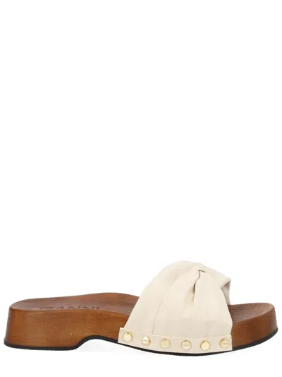 Ganni Multicolour Recycled Leather Polyurethane Polyester Sandals In White