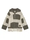 Ganni Patchwork Fringe Sweater In Multi