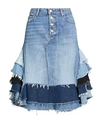 Ganni Multi-tonal Patchwork Denim Mini Skirt In Blue
