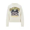 Ganni Basic Cotton Long-sleeve T-shirt With Teddy Mushroom Print In White