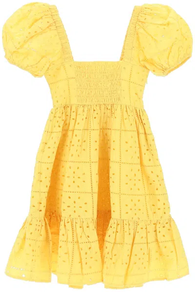 Ganni Mustard Yellow Cotton Midi Dress For Women