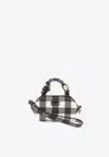 Ganni Nano Bou Gingham Top Handle Bag In Gray