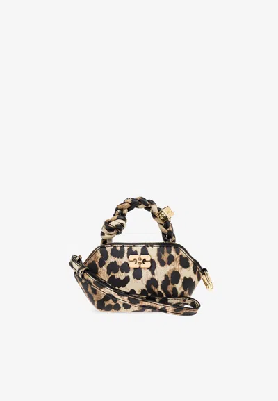 Ganni Nano  Bou Leopard Print Pouch In Sand