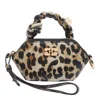 Ganni Leopard Leather Bou Mini Shoulder Bag In Brown