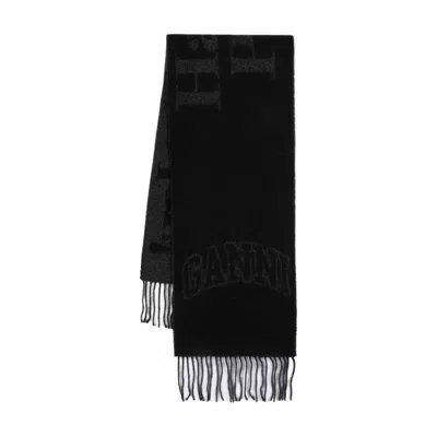 Ganni Narrow Please Scarf In Black