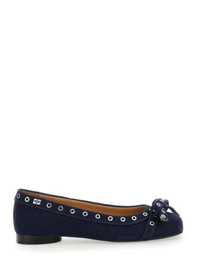 GANNI NAVY BLUE SLIP ON BALLET FLATS