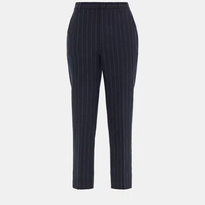 Pre-owned Ganni Navy Blue Striped Crepe Tapered Pants Xl (eu 42)