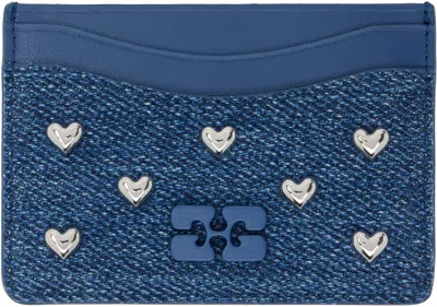 Ganni Navy Bou Denim Card Holder In Blue
